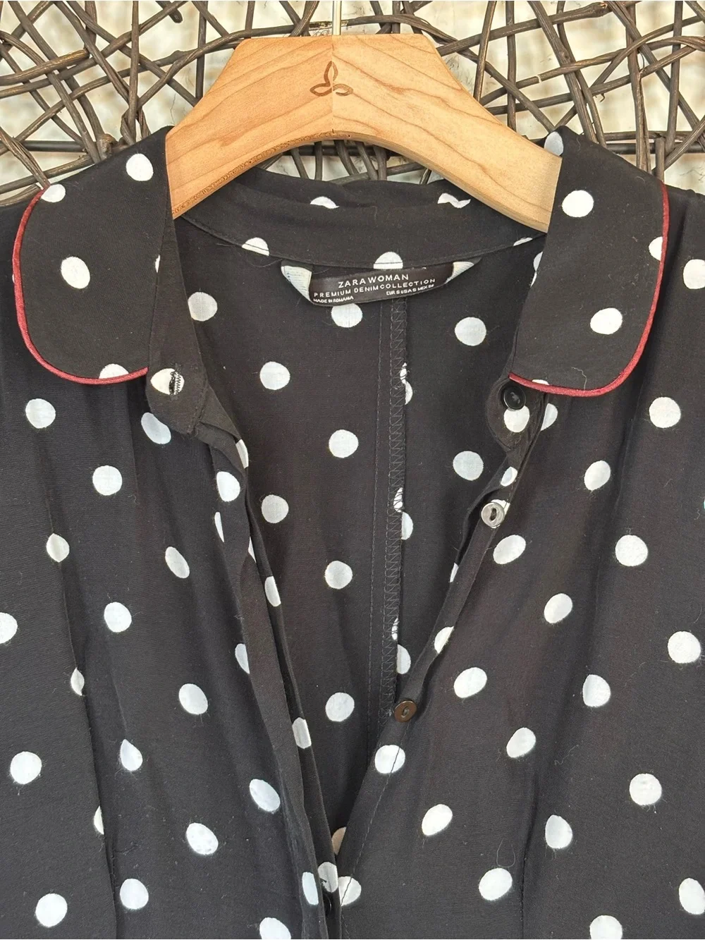 ZARA Woman Premium Collection Polka Dot Maxi Dress Black White Red Trim Size S - Picture 6 of 13